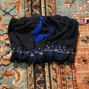 Free people beaded black and blue multicolor strapless tube top